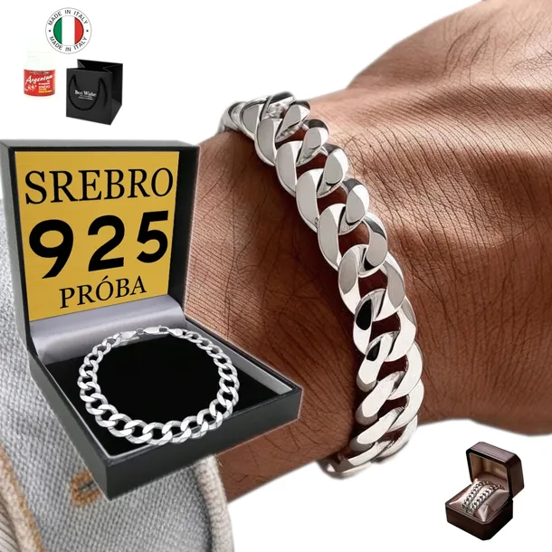 GRUBA Bransoletka Srebrna Męska SREBRO 925 Pancerka 11mm Diamentowana