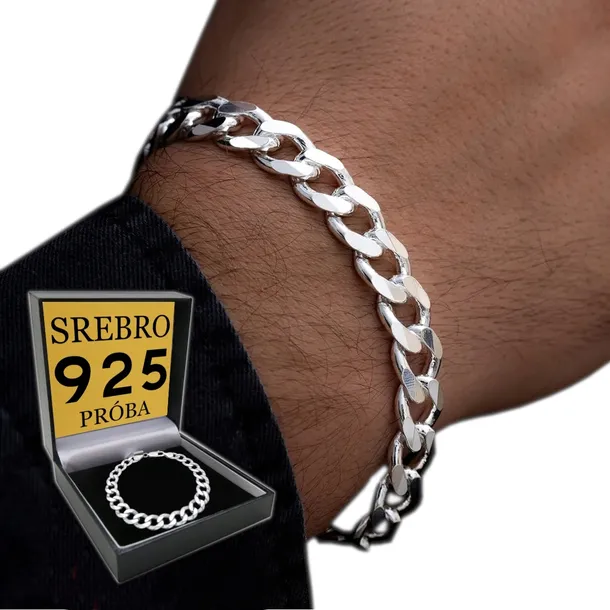 PEŁNA Bransoletka Srebrna Męska PANCERKA 8mm/24cm Bransoleta SREBRO 925