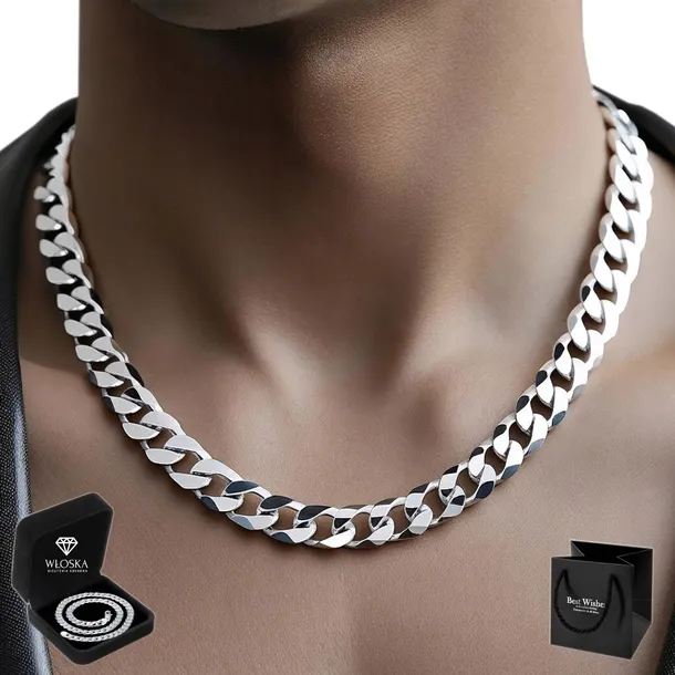 Srebrny Łańcuszek Męski Łańcuch SREBRO 925 Pancerka Włoski GRUBY 8mm