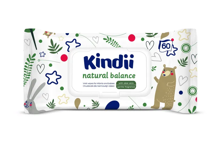 Kindii Natural Balance Chusteczki oczyszczające dla dzieci 60 sztuk
