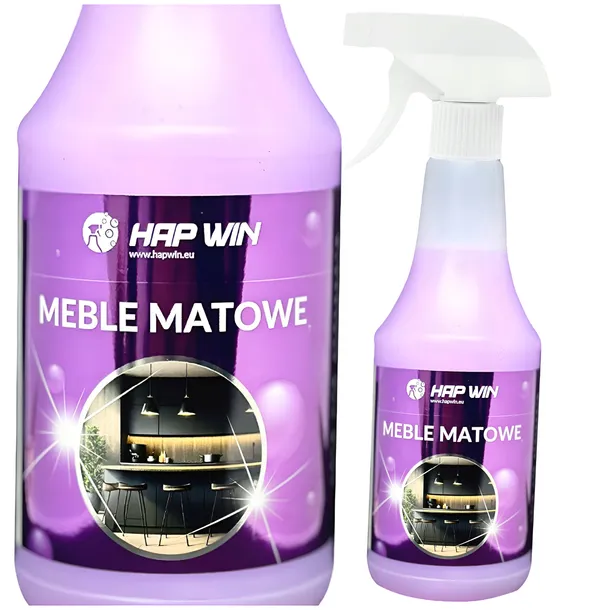 HAP WIN: Środek do czyszczenia mebli matowych, blatów i szaf, 0,5L, gwarantujący powierzchnie bez smug.