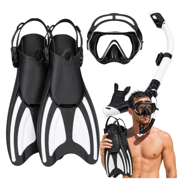 Zestaw Do Nurkowania Maska Z Rurką Płetwy Snorkeling Do Pływania r. 38-42