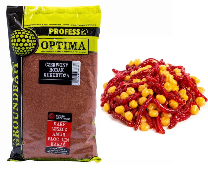 Zanęta Profess Optima 1kg Czerwony Robak + Kukurydza - KARP AMUR LESZCZ