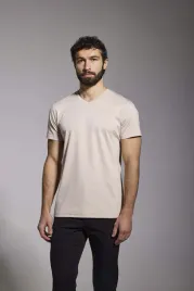 bezowa-koszulka-meska-t-shirt-v-neck-bawelna-z-jedwabiem-l