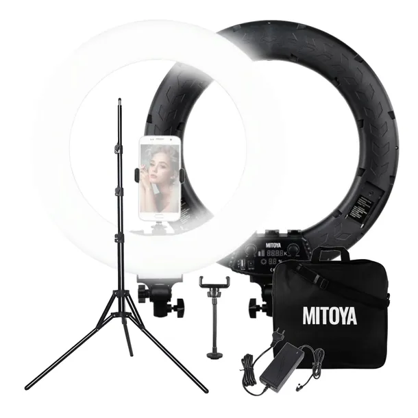 LAMPA LED PIERŚCIENIOWA 45CM 3000-6000K + STATYW TRIPOD REGULOWANY MITOYA