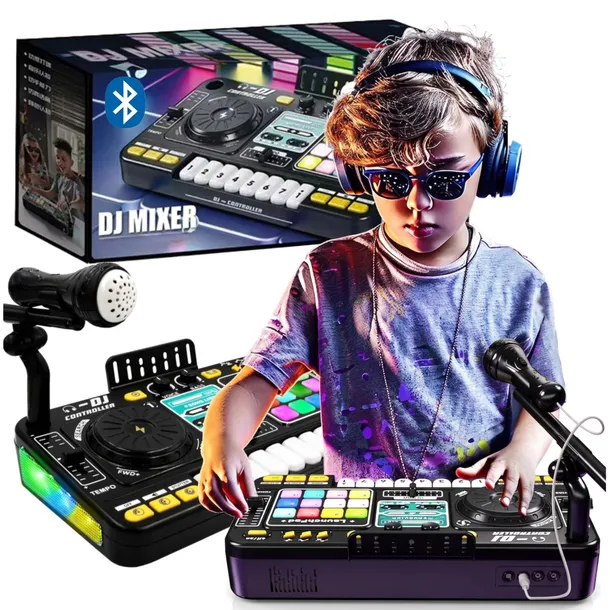Konsola DJ Mikser Muzyczny dla dzieci Pianinko Mikrofon LED Bluetooth
