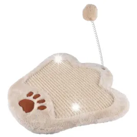 drapak-dla-kota-w-ksztalcie-lapki-bezowy-zabawka-pompon-35-x-23-cm