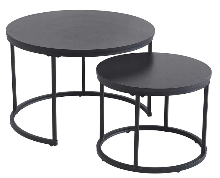 Zestaw 2 Stoliki Kawowe Loft Okrągłe Czarny Nowoczesne Industrial 70/50 cm