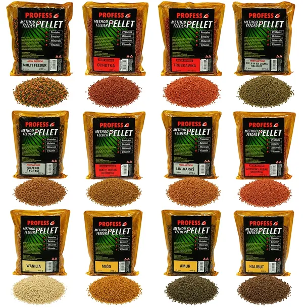 zestaw 12x PELLET profess 2mm Method Feeder 12x 200g FEEDER BAIT 12 smaków