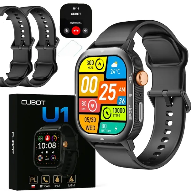 CUBOT U1 AI SMARTWATCH ZEGAREK SPORTOWY MĘSKI PULS ROZMOWY TEL WODOODPORNY