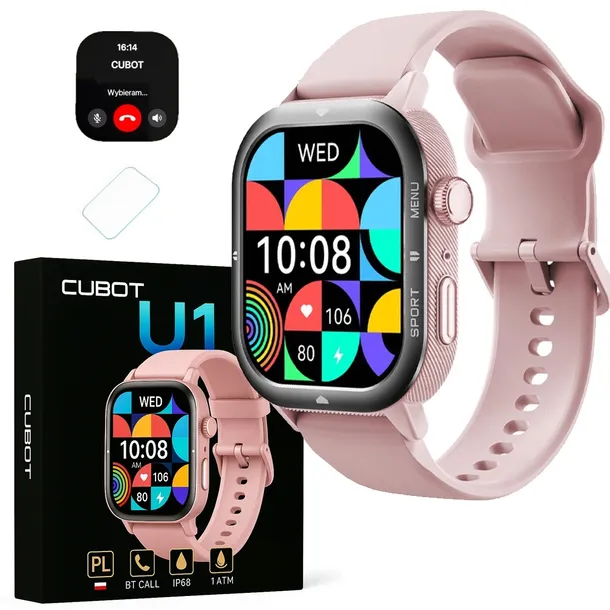 CUBOT U1 AI SMARTWATCH ZEGAREK SPORTOWY DAMSKI PULS ROZMOWY TEL WODOODPORNY
