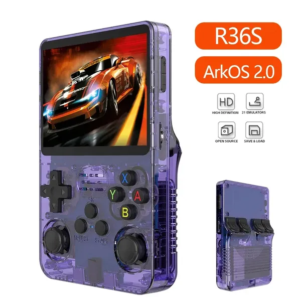ORYGINALNY ArkOS 2.0 R36S KONSOLA DO GIER RETRO 20000 GRY 64GB FIOLETOWA