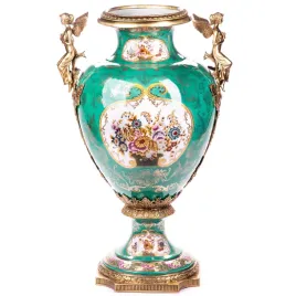 zielona-porcelanowa-waza-wazon-porcelana-braz-anioly-kwiaty