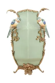 zielona-porcelanowa-amfora-dwie-papugi-ptaki-wazon-puchar-porcelana-braz