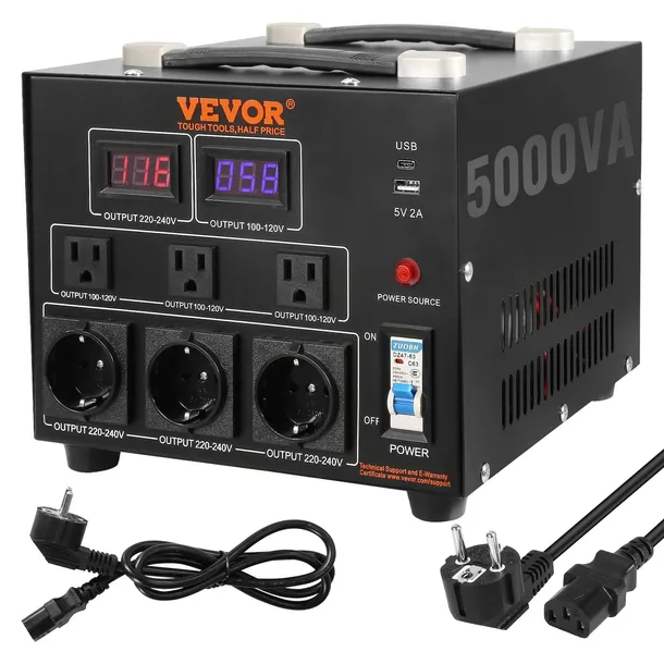 KONWERTER NAPIĘCIA Transformator 5000 W Zmieniacz AC 110 V 220 V USB C
