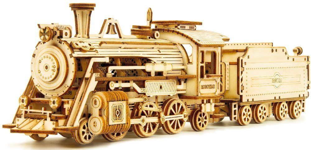 Promocja ROBOTIME Drewniany Model Puzzle 3D Lokomotywa wyprzedaż przecena