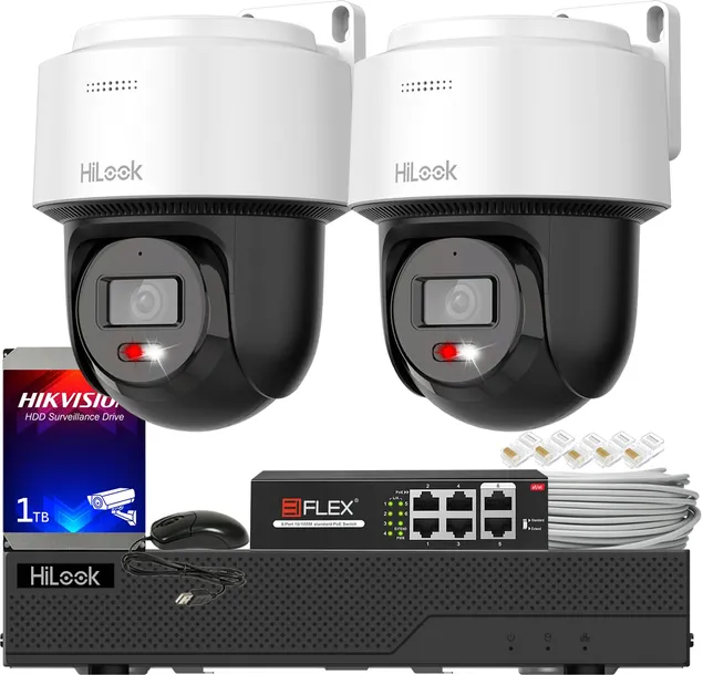 Zestaw Monitoringu Zewnętrzny 2 Kamery Obrotowe 4MPx HiLook Hikvision PoE