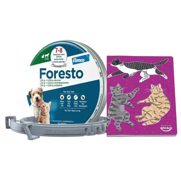 Foresto obroża na pchły kleszcze dla psa i kota poniżej 8kg+ Zeszyt GRATIS