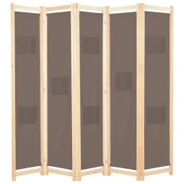 brazowy-parawan-5-panelowy-z-tkaniny-200-x-170-x-4-cm