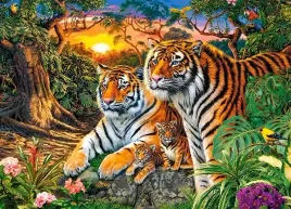 puzzle-180-ukladanka-zwierzeta-ukryte-tygrysy-ptak-kwiaty-dzungla-7-castor