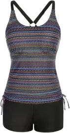 stroj-kapielowy-tankini-szorty-kolorowy-wzor-czarne-2xl