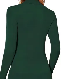 bluzka-damska-l-ciemnozielona-stojka-slim-fit-dlugi-rekaw
