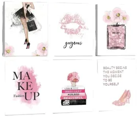 obraz-na-plotnie-glamour-rozowymakeupperfumyszpilki-6-szt-dekoracja