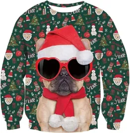 bluza-swiateczna-3d-mops-nadruk-xxl-zielona
