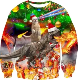 swiateczna-bluza-3d-unisex-boze-narodzenie-dlugi-rekaw-kot-i-dinozaur-xl