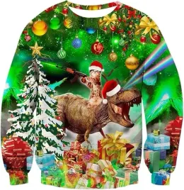 swiateczna-bluza-3d-unisex-boze-narodzenie-dlugi-rekaw-kot-i-dinozaur-s