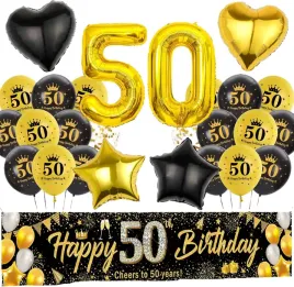 dekoracja-50-urodziny-zloto-czarna-balony-zestaw-happy-birthday