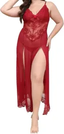 koszulka-nocna-koronkowa-dluga-stringi-bordowa-2xl