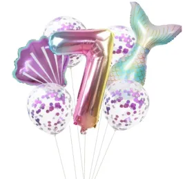 balony-syrenka-7-urodziny-konfetti-zestaw-urodzinowy-7szt