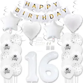 balonowa-dekoracja-na-16-urodziny-balony-girlandy-serpentyny-biala