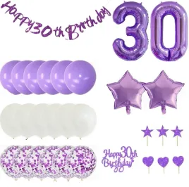 dekoracja-na-30-urodziny-fioletowa-zestaw-balony-30-girlanda