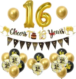 balonowa-dekoracja-na-16-urodziny-balony-girlandy-23-czesci-czarno-zloty