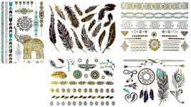zlote-tatuaze-tymczasowe-5-arkuszy-lapacz-snow-piora-elegancki-design
