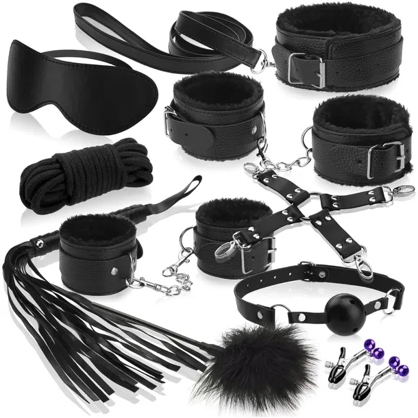 ZESTAW BDSM 10 ELEMENTÓW AKCESORIA SEX EKOSKÓRA DLA PAR