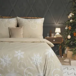 posciel-swiateczna-220x200-santa-bezowa-sniezynki-bawelniana
