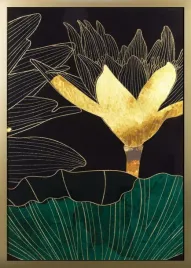 obraz-53x73-zielony-czarny-zloty-kwiaty