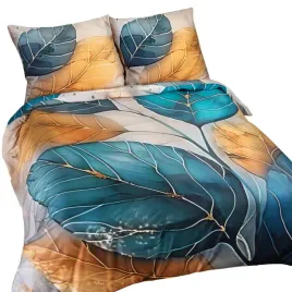 posciel-satynowa-160x200-liscie-turkusowa-musztardowa-satynlove-premium