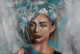 obraz-80x120-szary-niebieski-portret-kobiety-recznie-malowany-na-plotnie