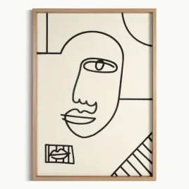 obraz-50x70-bezowy-czarny-linearna-twarz