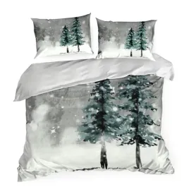 posciel-swiateczna-140x200-forest-biala-zielona-zimowy-las-satynowa