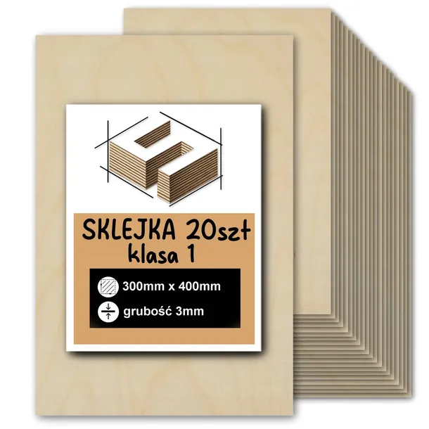 SKLEJKA 3mm FORMATKA DO LASERA CNC GRAWER 30x40cm 300x400mm KLASA 1 20 SZT