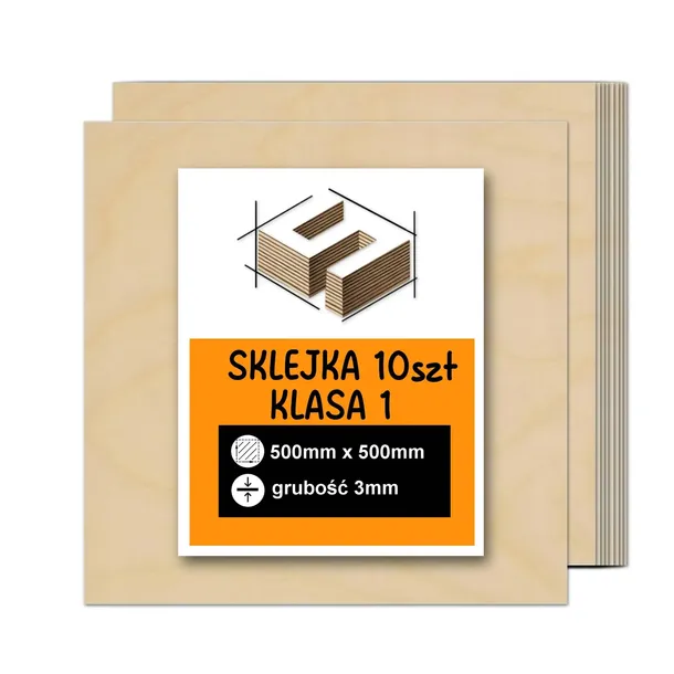 SKLEJKA 3mm FORMATKA DO LASERA CNC GRAWER 50x50cm 500x500mm KLASA 1 10 SZT