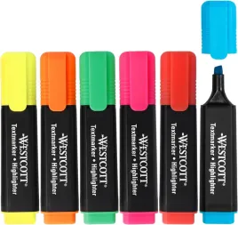 westcott-zestaw-6-zakreslaczy-fluorescencyjnych-mix-kolorow-markery-biurowe