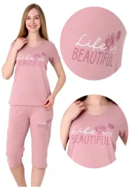 pizama-damska-3-4-jasny-roz-life-is-beautiful-bawelniana-xxl