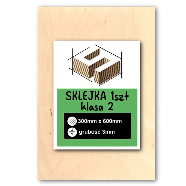 SKLEJKA 3mm FORMATKA DO LASERA CNC GRAWER 30x60cm 300x600mm KLASA 2 1 SZT