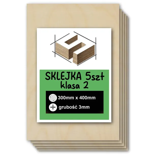 SKLEJKA 3mm FORMATKA DO LASERA CNC GRAWER 30x40cm 300x400mm KLASA 2 5 SZTUK